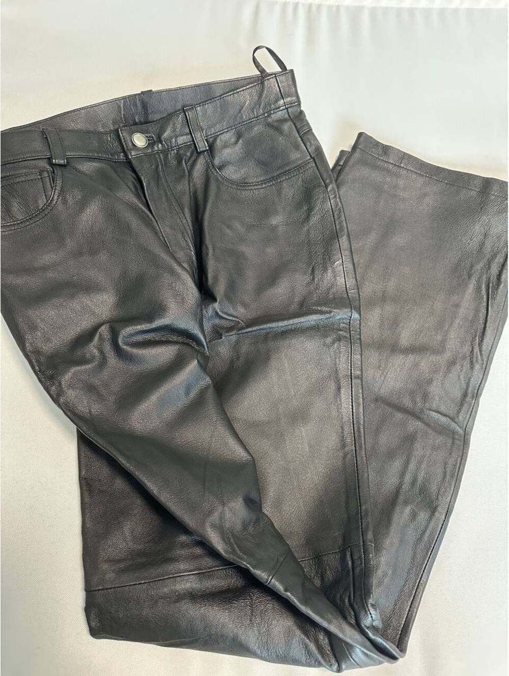 Vintage Newport News Black Genuine Leather Pants Straight Leg Y2K Moto 33 Waist